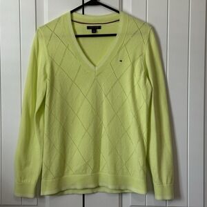 Tommy Hilfiger Women's Lightweight Pima Cotton Sweater - Yellow, V-Neck - Size M